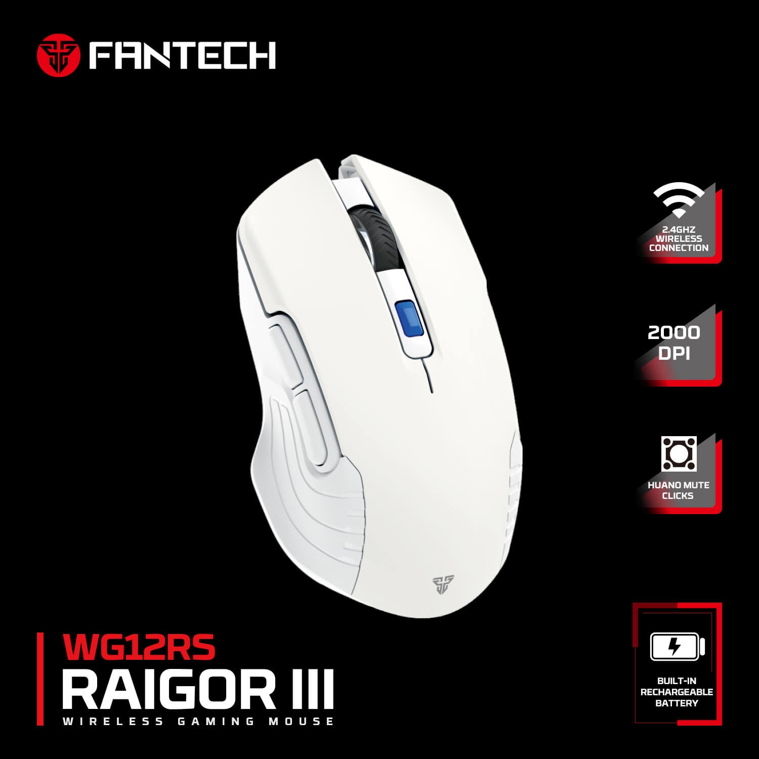 FANTECH WG12RS RAIGOR III WIRELESS GAMING MOUSE - Black - White FANTECH WG12RS RAIGOR III WIRELESS GAMING MOUSE - Black - White